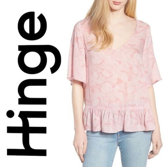 HINGE
Ladies Pink Printed Ruffle Hem Top NWT - Picture 1 of 7